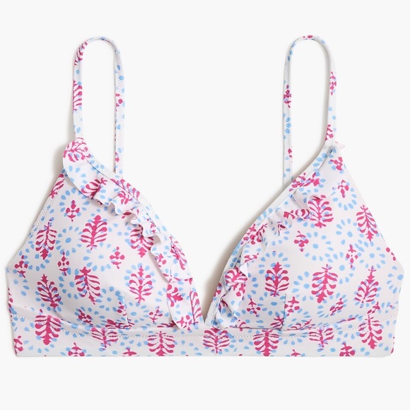 Ruffle french bikini top - white, pink, blue - Picture 1 of 8